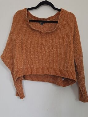 wild fable Rust Orange Ribbed Cropped Scoop Sweater